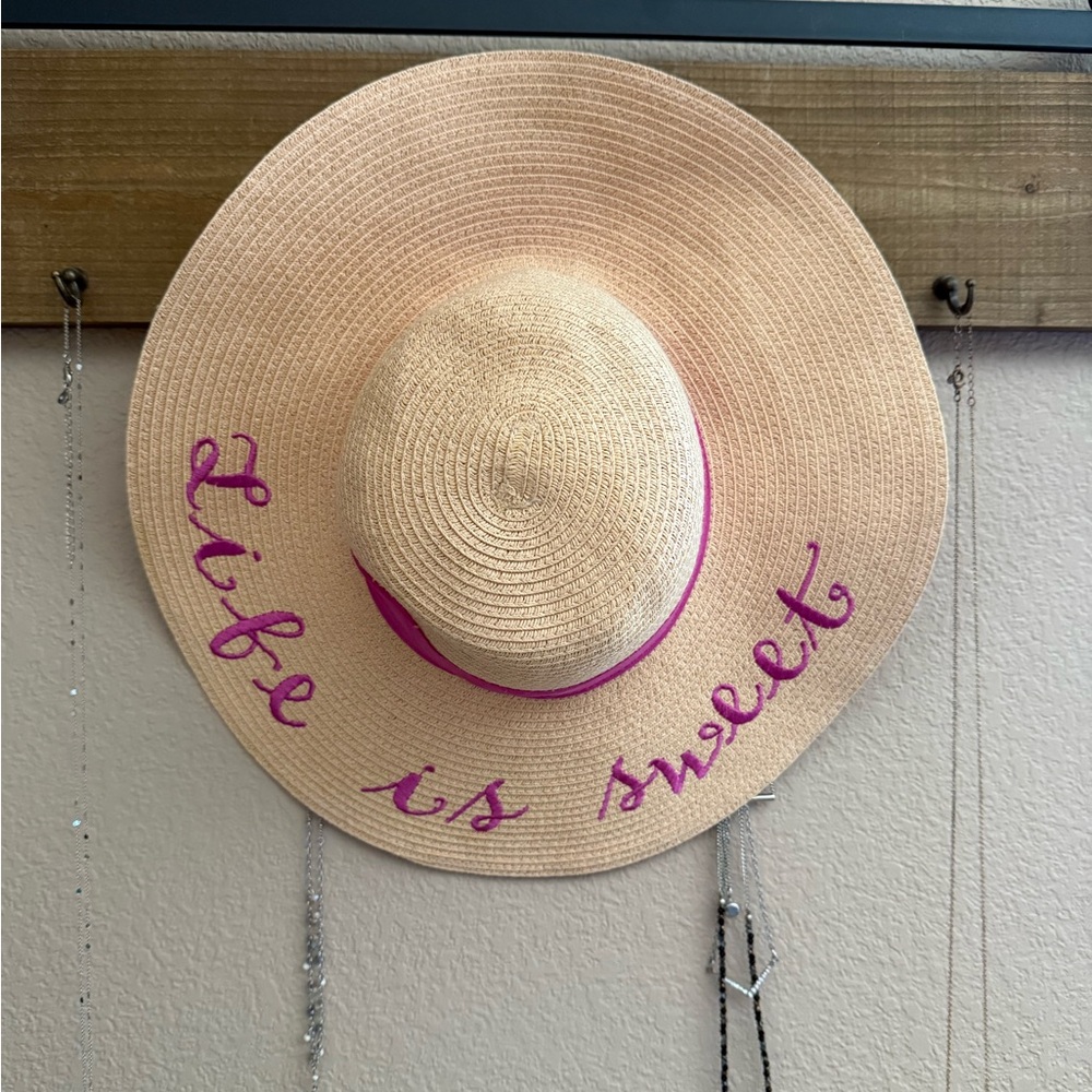 Gymboree Straw Sun Hat with Pink Script